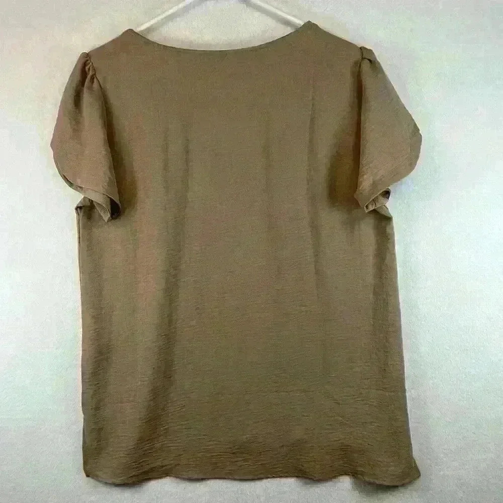 Les Amis Top Tan Women’s Size M Textured Polyester Blouse - Picture 2 of 7
